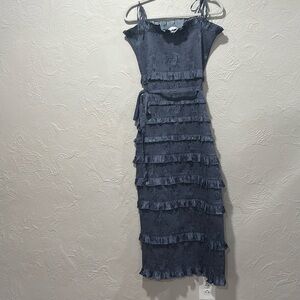 V. Chapman Lily Ruched & Ruffled Stretch Satin Midi Dress Size 10